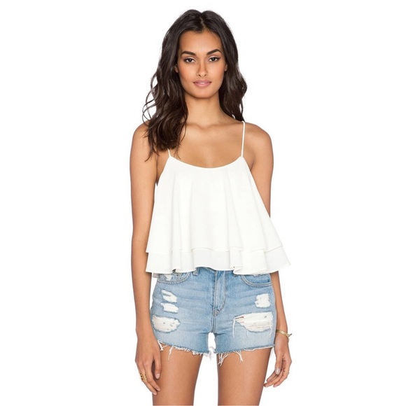 Free People Tropical Wave tie Back Ruffle Layered Crop Top Cream - Picture 2 of 4